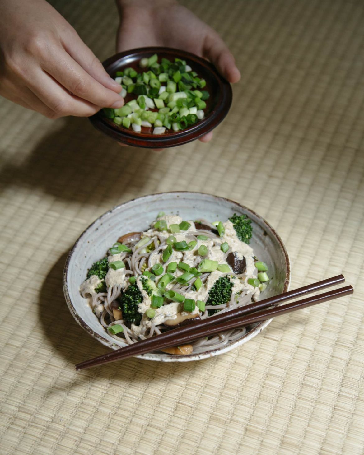 Soba Noodle Salad with Shiitake, Broccoli & Creamy Sesame Dressing