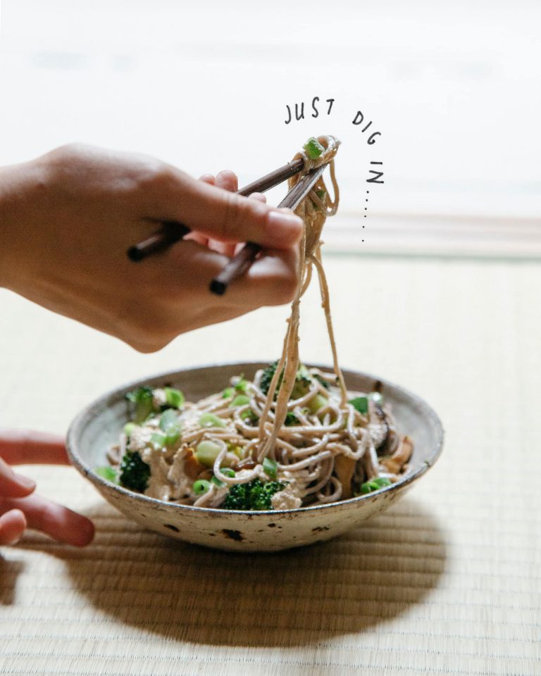 Soba Noodle Salad with Shiitake, Broccoli & Creamy Sesame Dressing